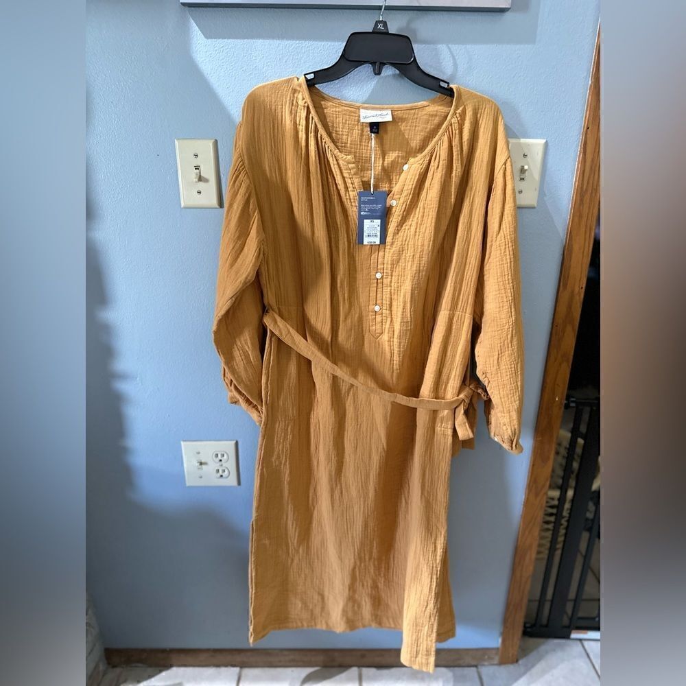 Universal Thread Long sleeve Shirtdress Tie front Pockets Midi Gold NWT XS or S - Picture 8 of 12